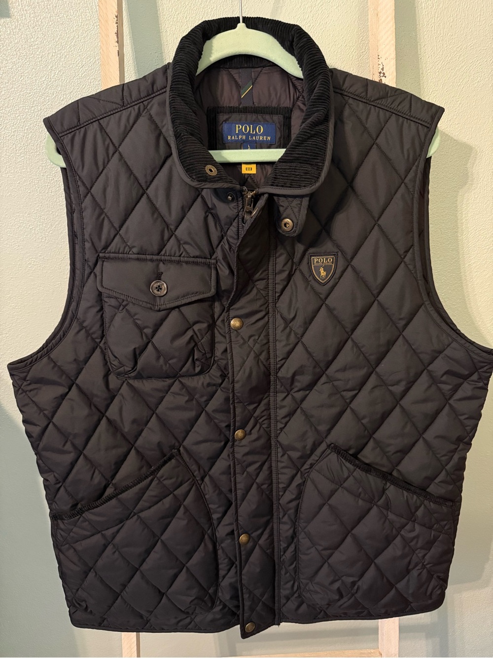 Polo Ralph Lauren Mens The Beaton Quilted Utility Vest Navy Blue Sz L Excellent